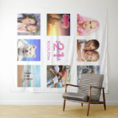 バースデーパーティーの写真コラージュ　白　ピンク タペストリー (インサイチュ(横))