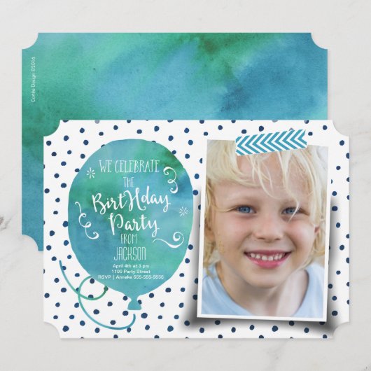 バースデーパーティーの水彩 | 招待状少年 招待状 (正面/裏面)