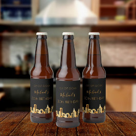 バースデーパーティーの都市スカイライン黒い金ゴールドモダンの男たち ビールラベル