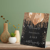 バースデーパーティーへようこそブラック金ゴールドグリッタードリップ 台座サイン