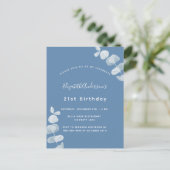 バースデーパーティーほこりっぽい青い白いユーカリ インビテーションポストカード (スタンド正面)