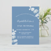 バースデーパーティーほこりっぽい青い白いユーカリ 招待状 (スタンド正面)