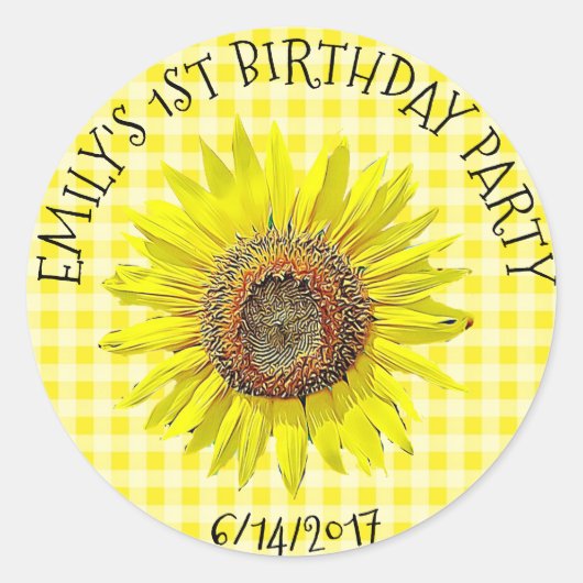 バースデーパーティーまたは赤ちゃんシャワーひまわりシール ラウンドシール (正面)