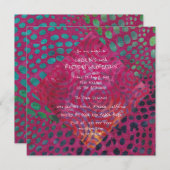 バースデーパーティーろうけつ染め熱帯抽象芸術ピンクパープル 招待状 (正面/裏面)