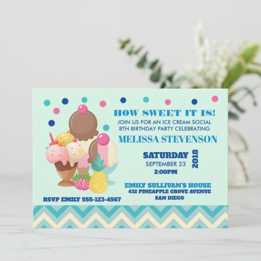 バースデーパーティーアイスクリームソーシャル 招待状 (スタンド正面)