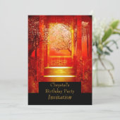 バースデーパーティーアジアシーンレッド金ゴールド 招待状