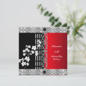 バースデーパーティーアジアレッドブラックさくらんぼの花 招待状 (スタンド正面)