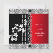 バースデーパーティーアジアレッドブラックさくらんぼの花 招待状 (正面)