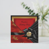 バースデーパーティーアジアンレッド金ゴールドブラックボウ 招待状 (スタンド正面)