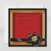 バースデーパーティーアジアンレッド金ゴールドブラックボウ 招待状 (裏面)