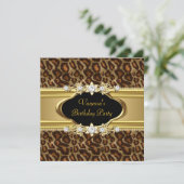 バースデーパーティーアニマルプリント金ゴールドブラック 招待状 (スタンド正面)