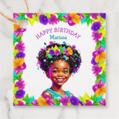 バースデーパーティーアフリカンアメリカンパーソナライズされたガール フェイバータグ (正面)