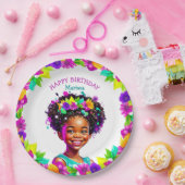 バースデーパーティーアフリカンアメリカンパーソナライズされたガール ペーパープレート (パーティー)
