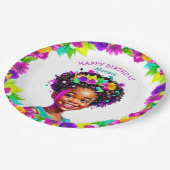 バースデーパーティーアフリカンアメリカンパーソナライズされたガール ペーパープレート (アングル)