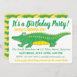 バースデーパーティーイエローグリーンアリゲーターワニ 招待状