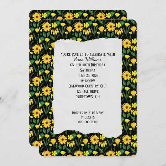 バースデーパーティーイエローデイジー招待状 招待状 (正面/裏面)