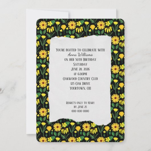 バースデーパーティーイエローデイジー招待状 招待状 (正面)