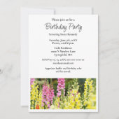 バースデーパーティーイエローピンクフラワー招待状 招待状 (正面)