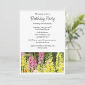 バースデーパーティーイエローピンクフラワー招待状 招待状 (スタンド正面)