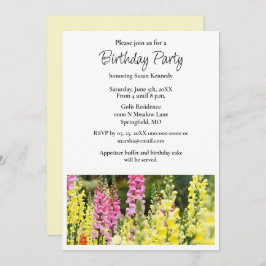バースデーパーティーイエローピンクフラワー招待状 招待状