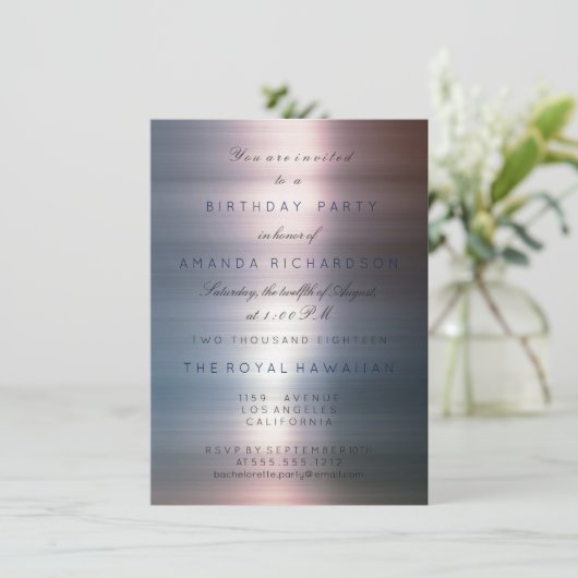 バースデーパーティーウィークエンドメタリックグラデーショングレー 招待状 (スタンド正面)