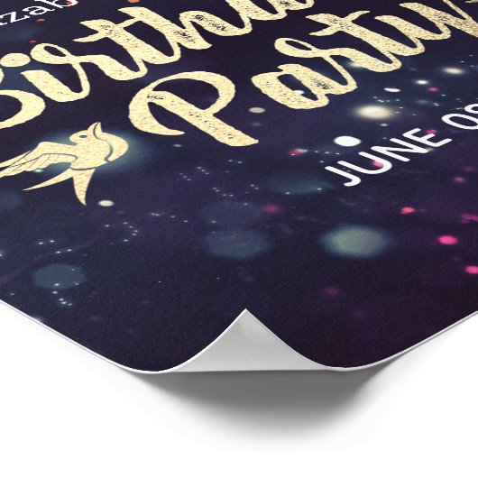 バースデーパーティーウェルカムマルサラフローラパープルライト ポスター (角)