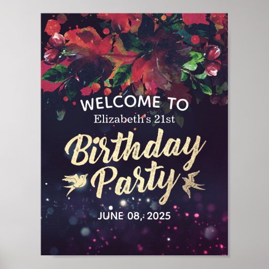 バースデーパーティーウェルカムマルサラフローラパープルライト ポスター (正面)