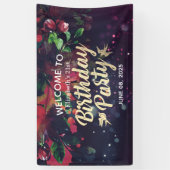 バースデーパーティーウェルカムマルサラフローラパープルライト 横断幕 (縦)