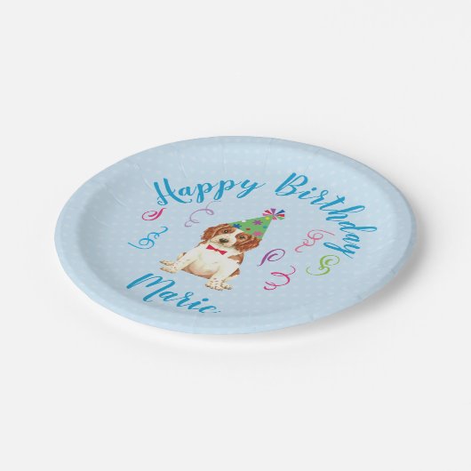 バースデーパーティーウェルシュスプリンガースパニエル犬 ペーパープレート (アングル)