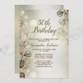 バースデーパーティーウォーターカラーゴールデンユーカリ光沢 招待状 (正面/裏面)