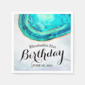 バースデーパーティーウォーターカラーティール（緑がかった色）&金ゴールドアゲートゲード スタンダードカクテルナプキン (正面)