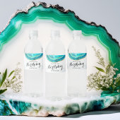 バースデーパーティーウォーターカラーティール（緑がかった色）&金ゴールドアゲートゲード ペットボトルラベル