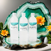 バースデーパーティーウォーターカラーティール（緑がかった色）&金ゴールドアゲートゲード ペットボトルラベル