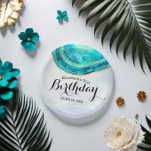 バースデーパーティーウォーターカラーティール(緑がかった色)&金ゴールドアゲートゲード ペーパープレート