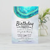 バースデーパーティーウォーターカラーティール（緑がかった色）&金ゴールドアゲートゲード 招待状 (スタンド正面)