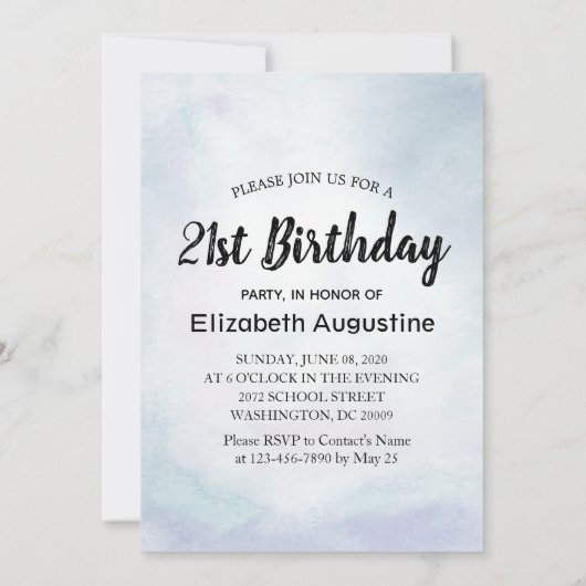 バースデーパーティーウォーターカラーティール(緑がかった色)&金ゴールドアゲートゲード 招待状 (裏面)