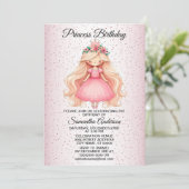 バースデーパーティーウォーターカラーピンクプリンセスかわいい 招待状 (スタンド正面)