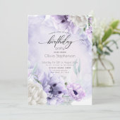 バースデーパーティーウォーターカラー薄紫ポピー招待状 招待状 (スタンド正面)