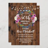 バースデーパーティーウッドピンクフローラリース招待状 招待状 (正面/裏面)