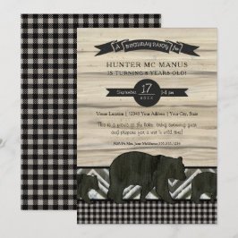 バースデーパーティーウッドランドフォレストベアープライ素朴ド 招待状