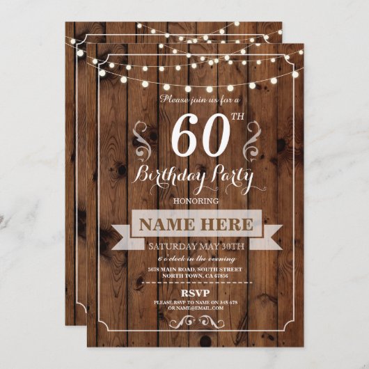 バースデーパーティーエイジウ素朴ッドサプライズ招待状 招待状 (正面/裏面)