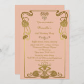 バースデーパーティーエイジ、ギャツビースタイル、ピーチ&金ゴールド 招待状 (正面/裏面)