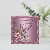 バースデーパーティーエレガントフローラバタフライピンク 招待状 (スタンド正面)