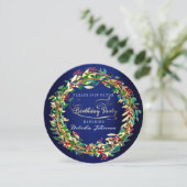 バースデーパーティーエレガントフローラブルーネイビーグリーン金ゴールド 招待状 (スタンド正面)