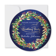 バースデーパーティーエレガントフローラブルーネイビーグリーン金ゴールド