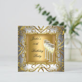 バースデーパーティーエレガントホワイトシルバー金ゴールドシャンパン 招待状 (スタンド正面)