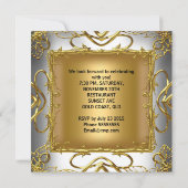 バースデーパーティーエレガントホワイトシルバー金ゴールドシャンパン 招待状 (裏面)