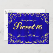 バースデーパーティーエレガントリーガルゴールデンスウィート16 案内ポストカード (正面/裏面)