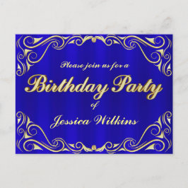 バースデーパーティーエレガントリーガルゴールデンタイポグラフィ 案内ポストカード