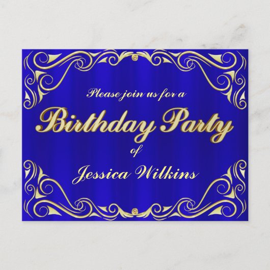 バースデーパーティーエレガントリーガルゴールデンタイポグラフィ 案内ポストカード (正面)